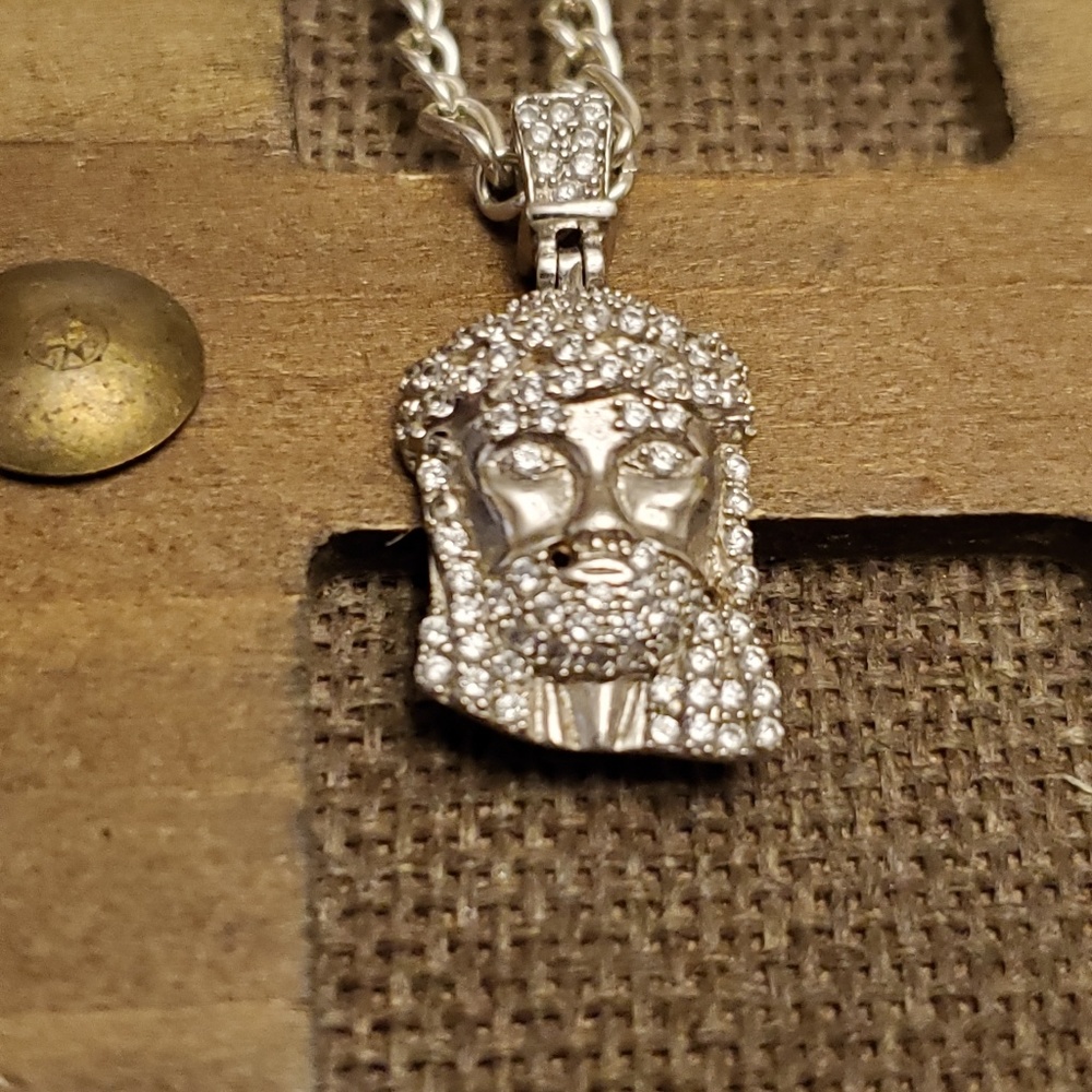 Jesus diamond silver necklace